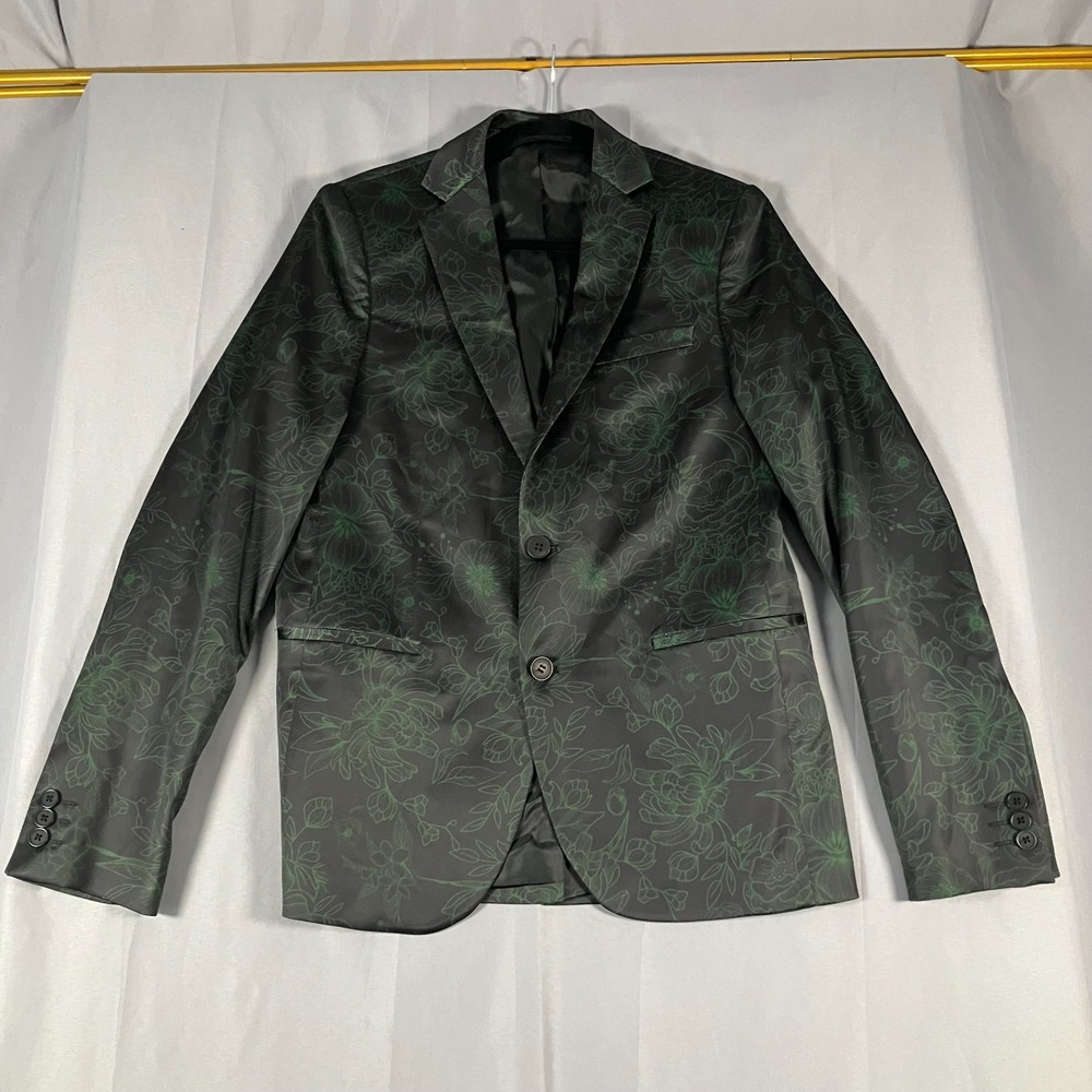 Bolongaro Trevor Men's 36 Floral Blazer Stretch Jacket Green Black